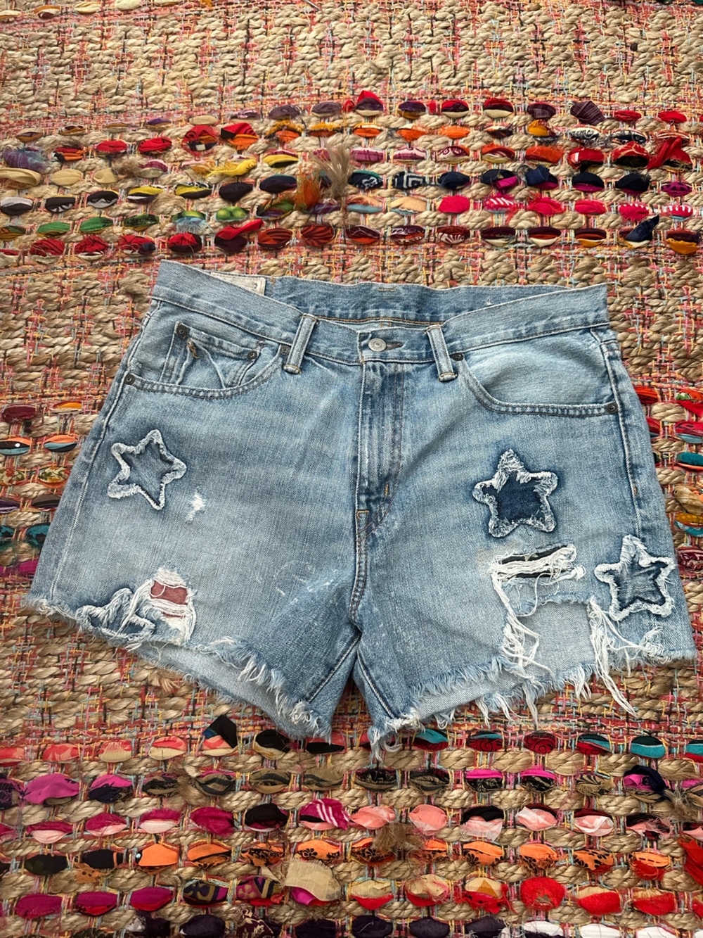 Ralph Lauren Crosby Light Blue Distressed Denim Shorts with Star Patches